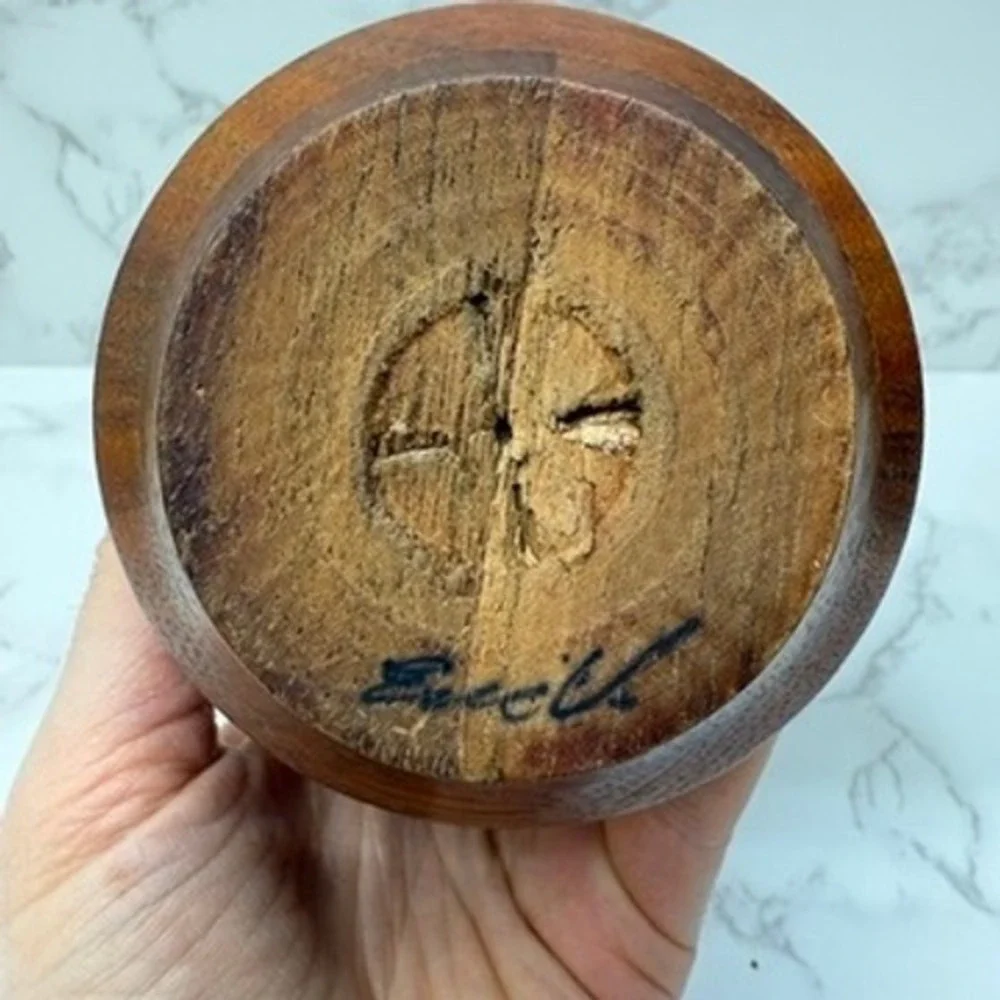 Hand Turned Wood Vase Striped Wood Decor Accent‎ Piece Rich Grain Artist Signed